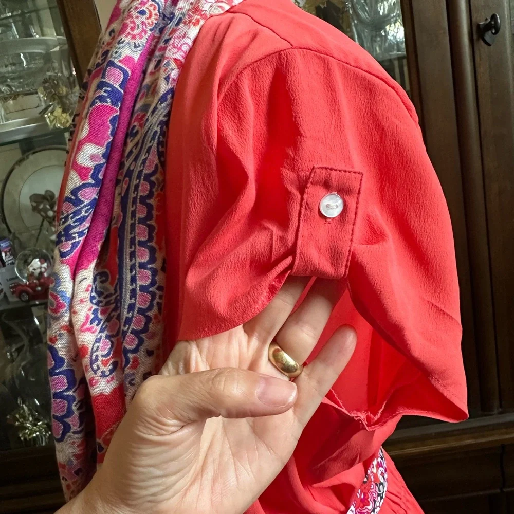 Tommy Hilfiger Coral Button-Front Dress with Printed Scarf Detail - Picture 5 of 11